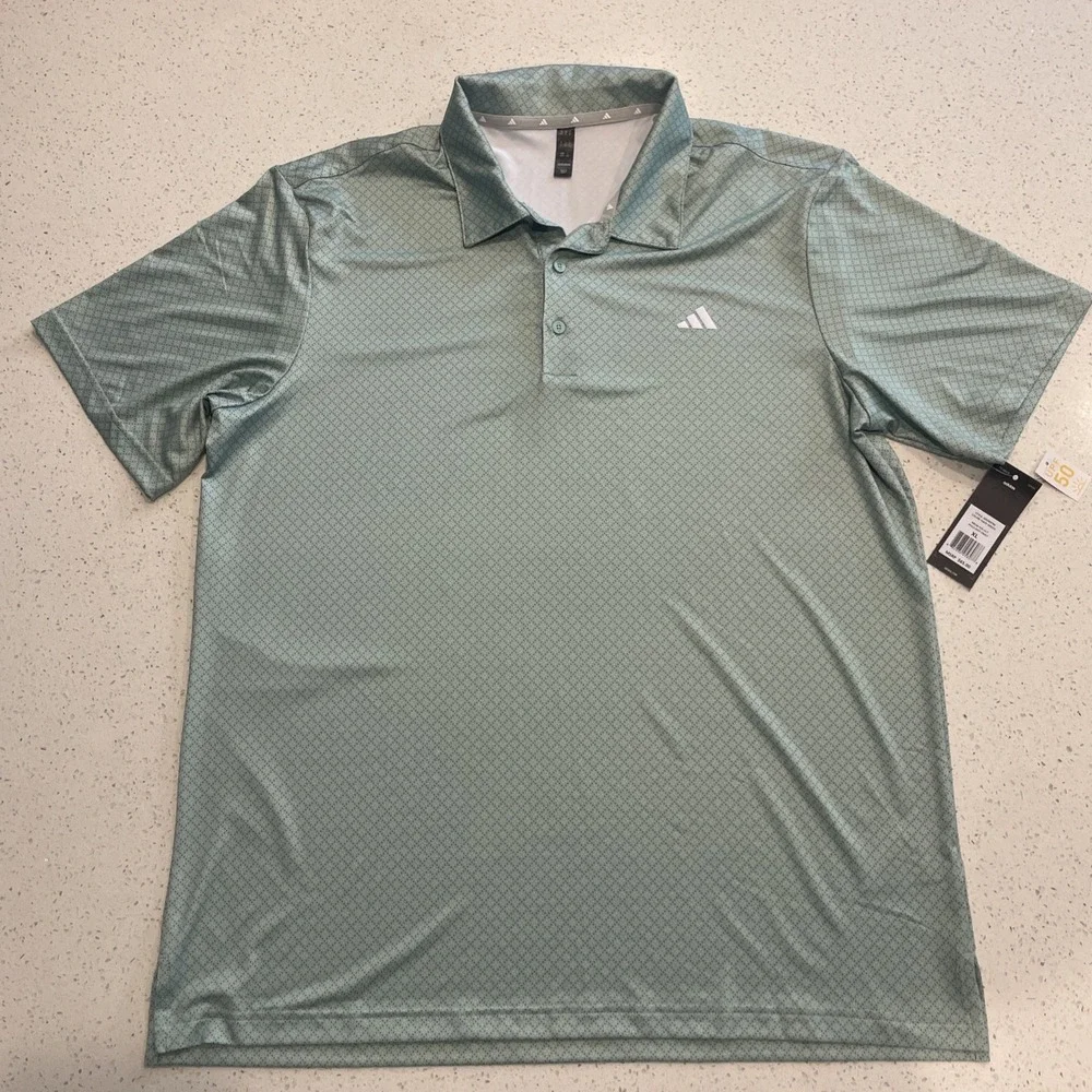 NWT ADIDAS Ultra Polo Dot Print Golf Shirt XL Green Standard Fit UPF 50 AOP